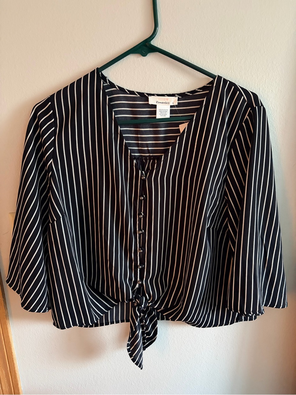 URBAN Romantics Black & White Striped Tie-Front Blouse